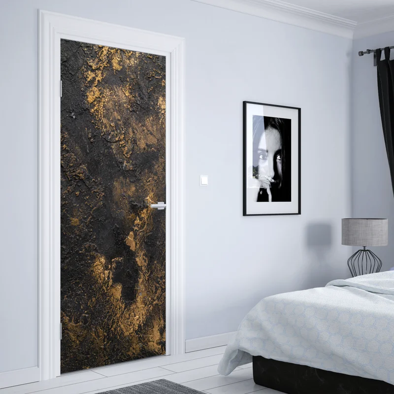 Türaufkleber schwarz-goldene strukturierte abstraktion für wände