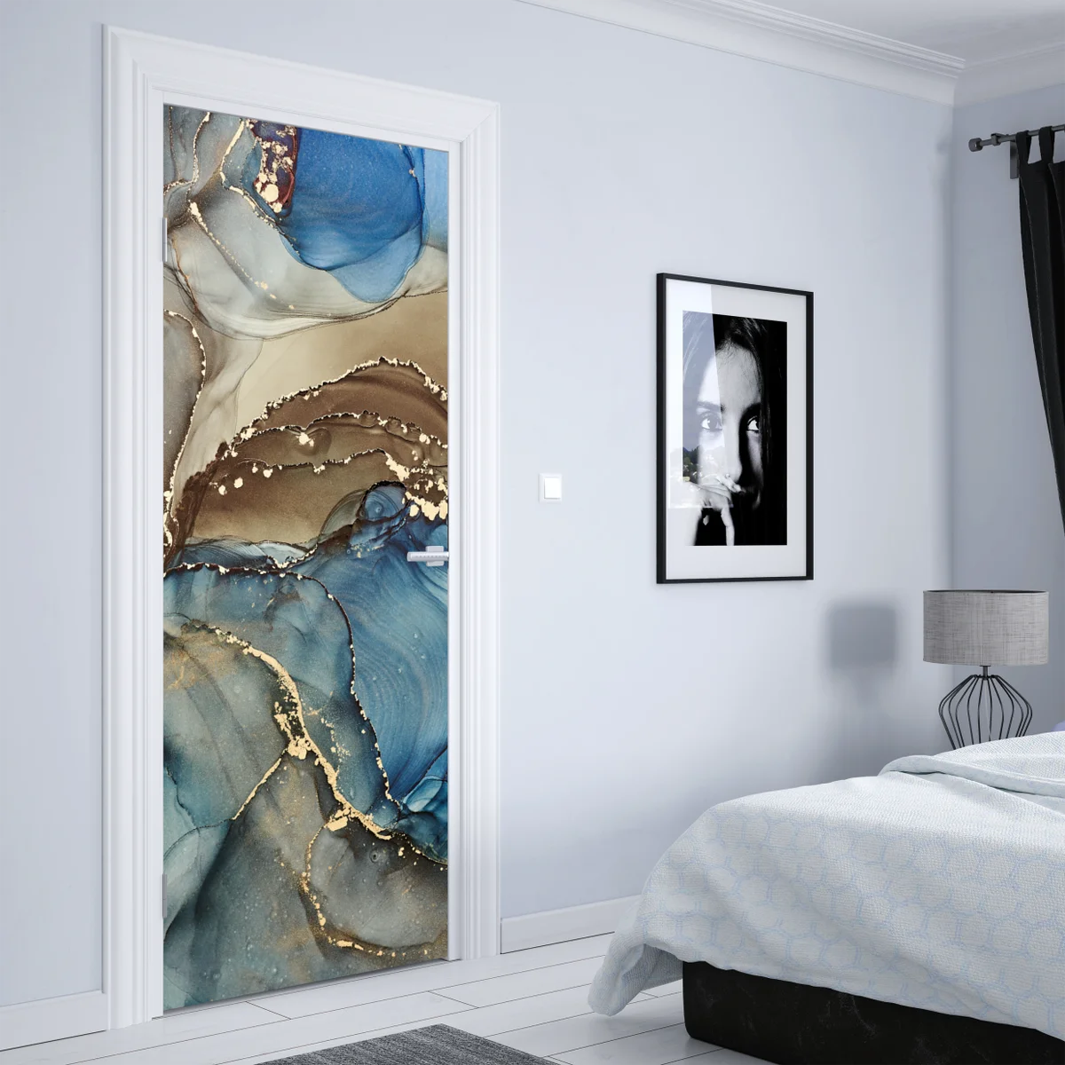 Türaufkleber blaue und goldene flüssige abstraktion Türaufkleber blaue und goldene flüssige abstraktion