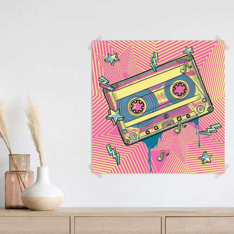 Poster retro kassette im pop-art stil • Poster bei Wallnifity® Poster retro kassette im pop-art stil • Poster bei Wallnifity®