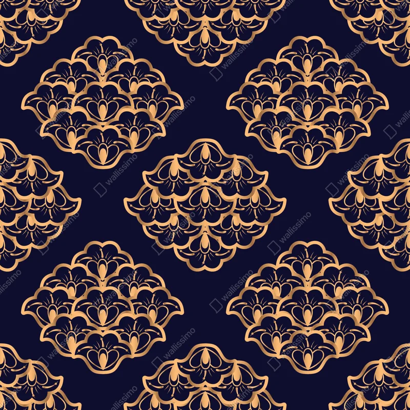 Türaufkleber goldenes damastmuster auf marineblauem hintergrund Türaufkleber goldenes damastmuster auf marineblauem hintergrund