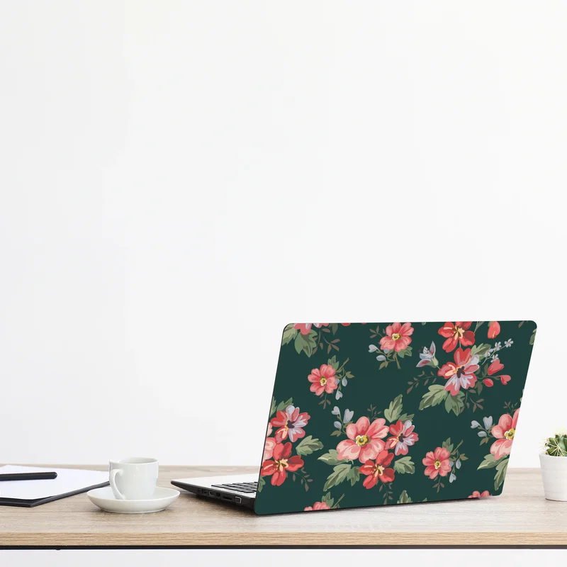 Laptop-Aufkleber vintage rosa blumenmuster auf tiefgrün