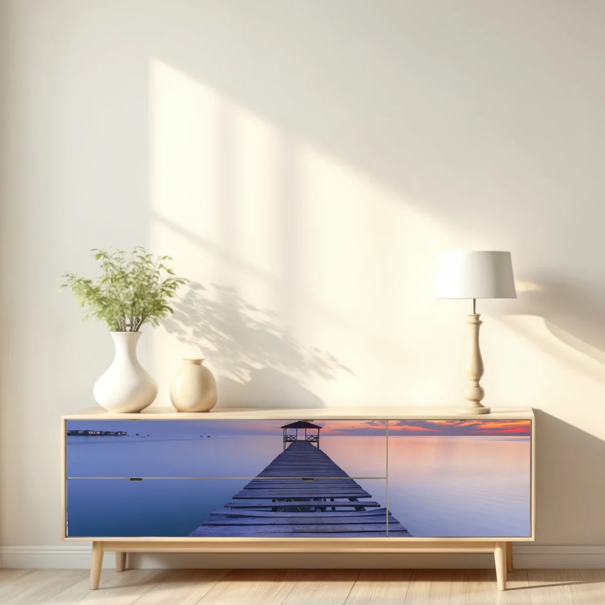 Repositionierbarer Aufkleber ruhiger steg bei sonnenuntergang Repositionierbarer Aufkleber ruhiger steg bei sonnenuntergang