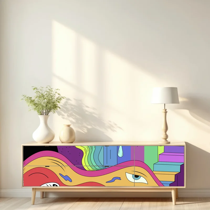 Repositionierbarer Aufkleber psychedelische pop-art traumlandschaft