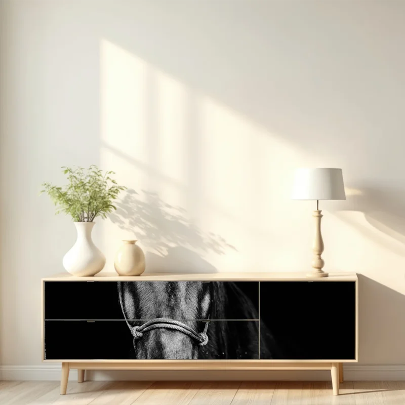 Repositionierbarer Aufkleber dramatisches pferdeporträt in monochrom Repositionierbarer Aufkleber dramatisches pferdeporträt in monochrom