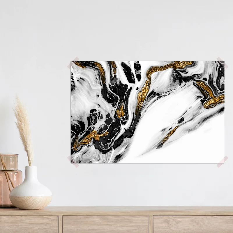 Poster schwarz-weiße abstraktion mit goldenen adern Poster schwarz-weiße abstraktion mit goldenen adern