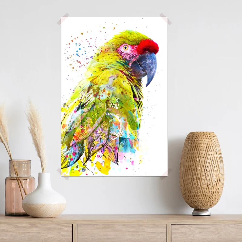 Poster lebhaftes aquarell-porträt eines papageis Poster lebhaftes aquarell-porträt eines papageis