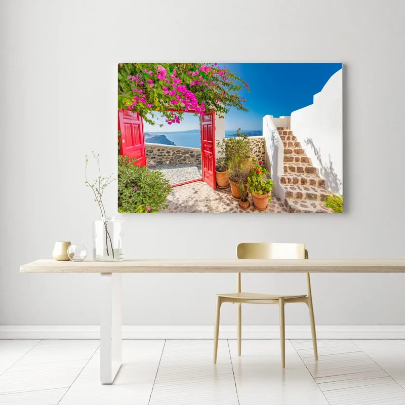 Leinwandbild sonnenbeschienene mediterrane terrasse mit meerblick Leinwandbild sonnenbeschienene mediterrane terrasse mit meerblick