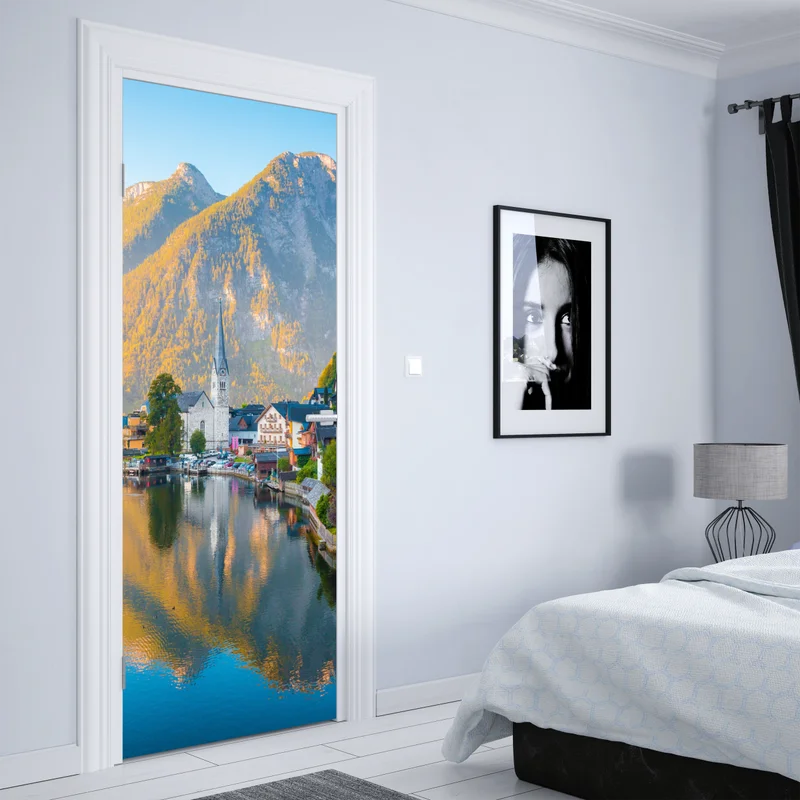 Türaufkleber morgendlicher lichtglanz über Hallstatt am see