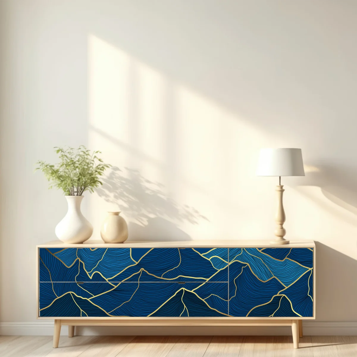 Repositionierbarer Aufkleber goldene linien berglandschaft auf dunkelblauem hintergrund Repositionierbarer Aufkleber goldene linien berglandschaft auf dunkelblauem hintergrund