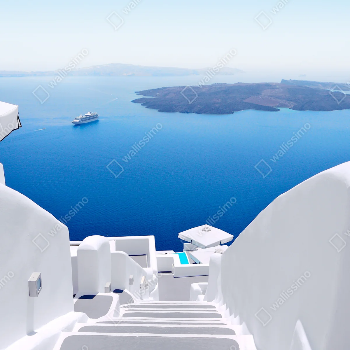 Türaufkleber Santorini weiße treppen zum meer Türaufkleber Santorini weiße treppen zum meer