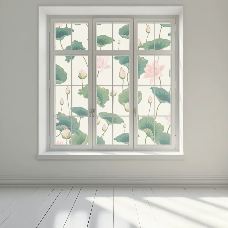 Fensteraufkleber ruhiges botanisches lotosmuster Fensteraufkleber ruhiges botanisches lotosmuster
