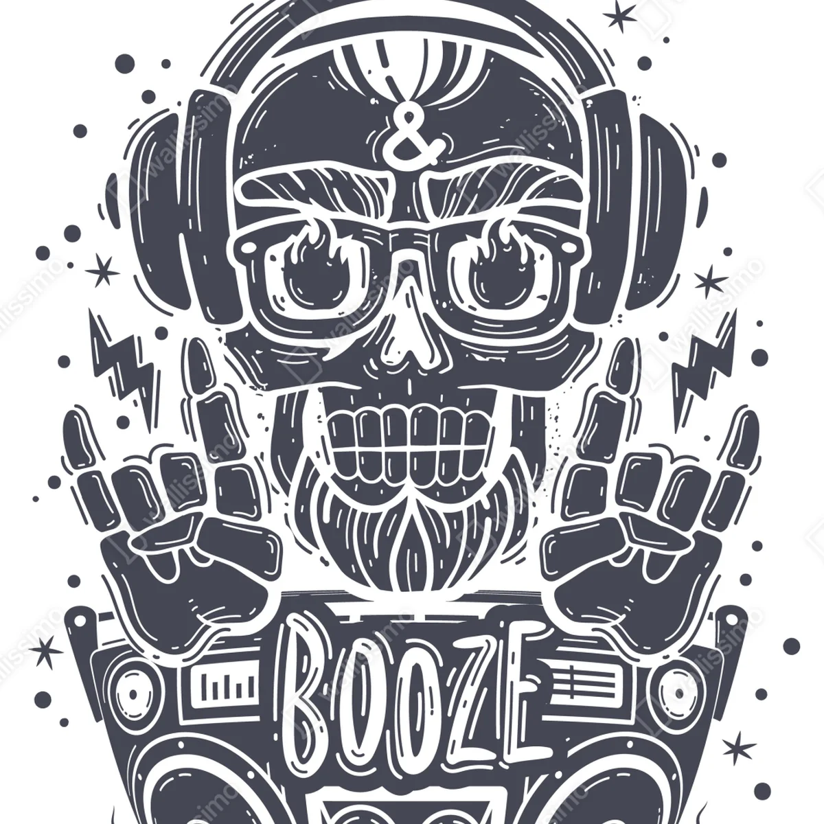 Poster dj-schädel mit boombox und kopfhörern Poster dj-schädel mit boombox und kopfhörern