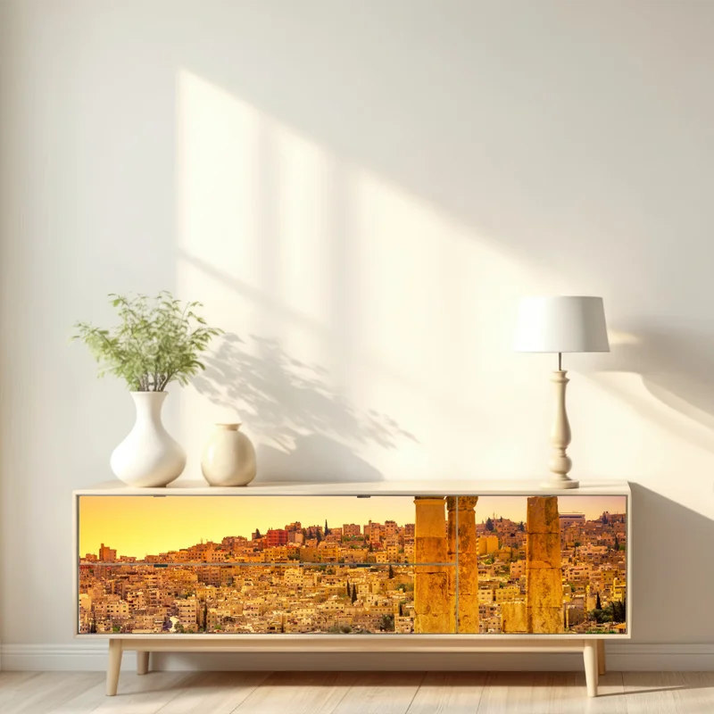 Repositionierbarer Aufkleber goldene Amman skyline mit antiken säulen