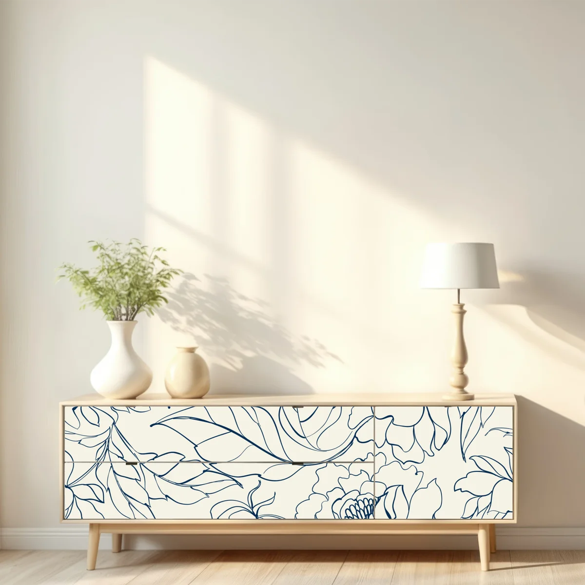 Repositionierbarer Aufkleber handgezeichnetes marineblaues blumenmuster auf creme Repositionierbarer Aufkleber handgezeichnetes marineblaues blumenmuster auf creme