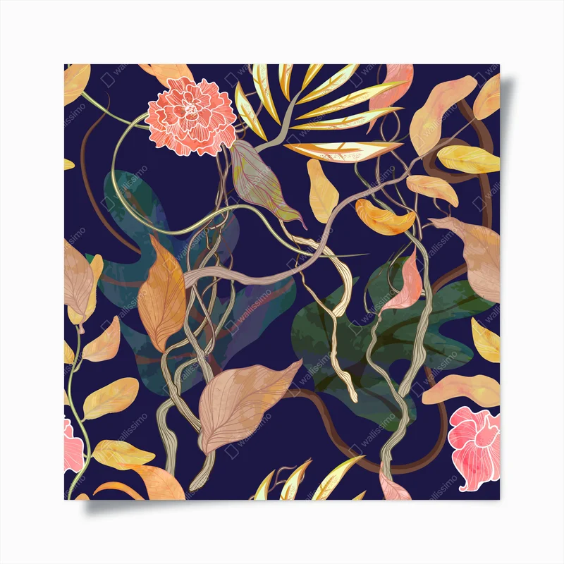 Poster marineblaues botanisches blumenmuster • Poster bei Wallnifity® Poster marineblaues botanisches blumenmuster • Poster bei Wallnifity®