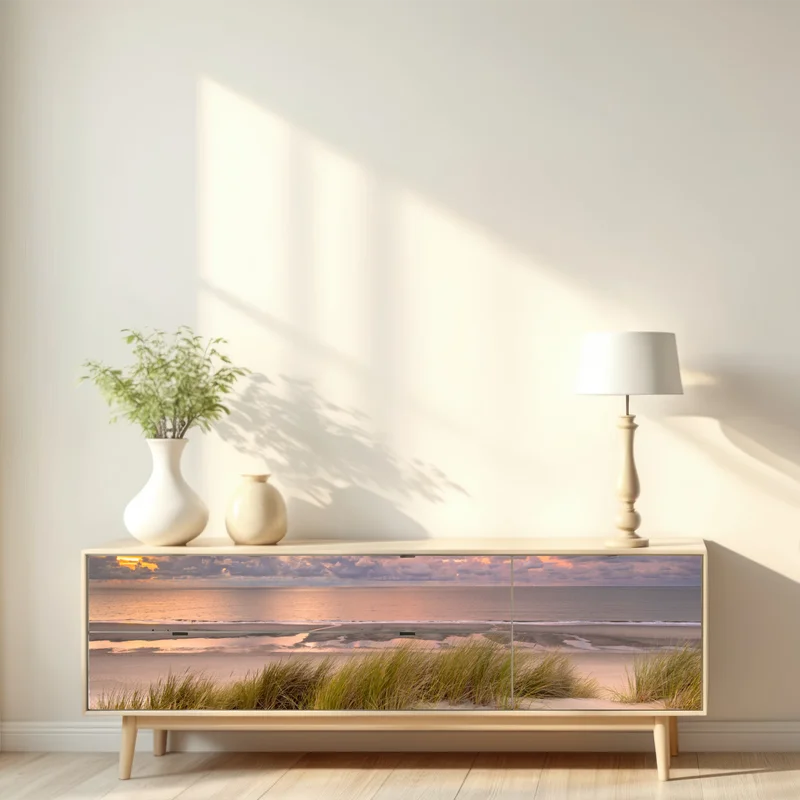 Repositionierbarer Aufkleber sonnenuntergang über dünen in Zeeland