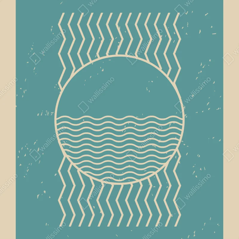 Poster türkis geometrische sonne und wellen • Poster bei Wallnifity® Poster türkis geometrische sonne und wellen • Poster bei Wallnifity®