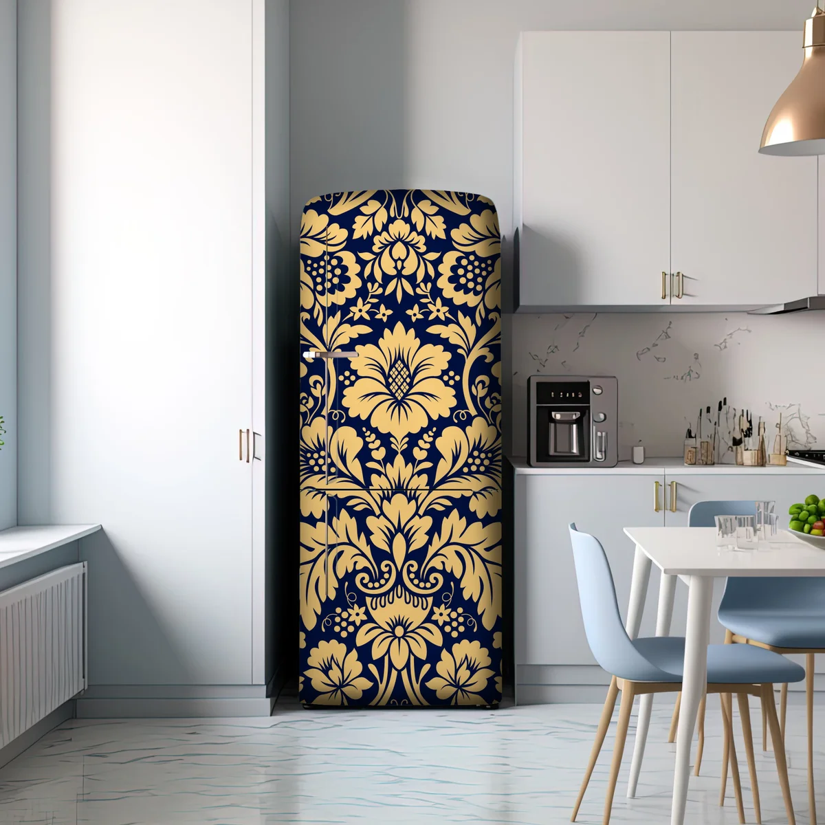 Kühlschrankaufkleber dunkelblau-beiges damastmuster Kühlschrankaufkleber dunkelblau-beiges damastmuster