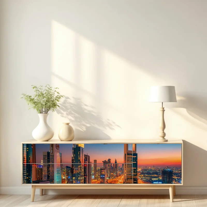 Repositionierbarer Aufkleber Dubai skyline bei dämmerung