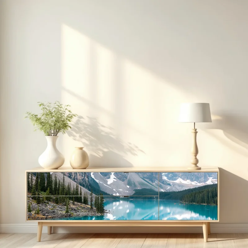 Repositionierbarer Aufkleber türkissee moraine im Banff