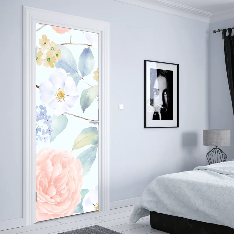 Türaufkleber zarte pastellblumen in aquarell