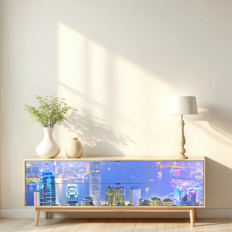 Repositionierbarer Aufkleber Hong Kong skyline bei nacht