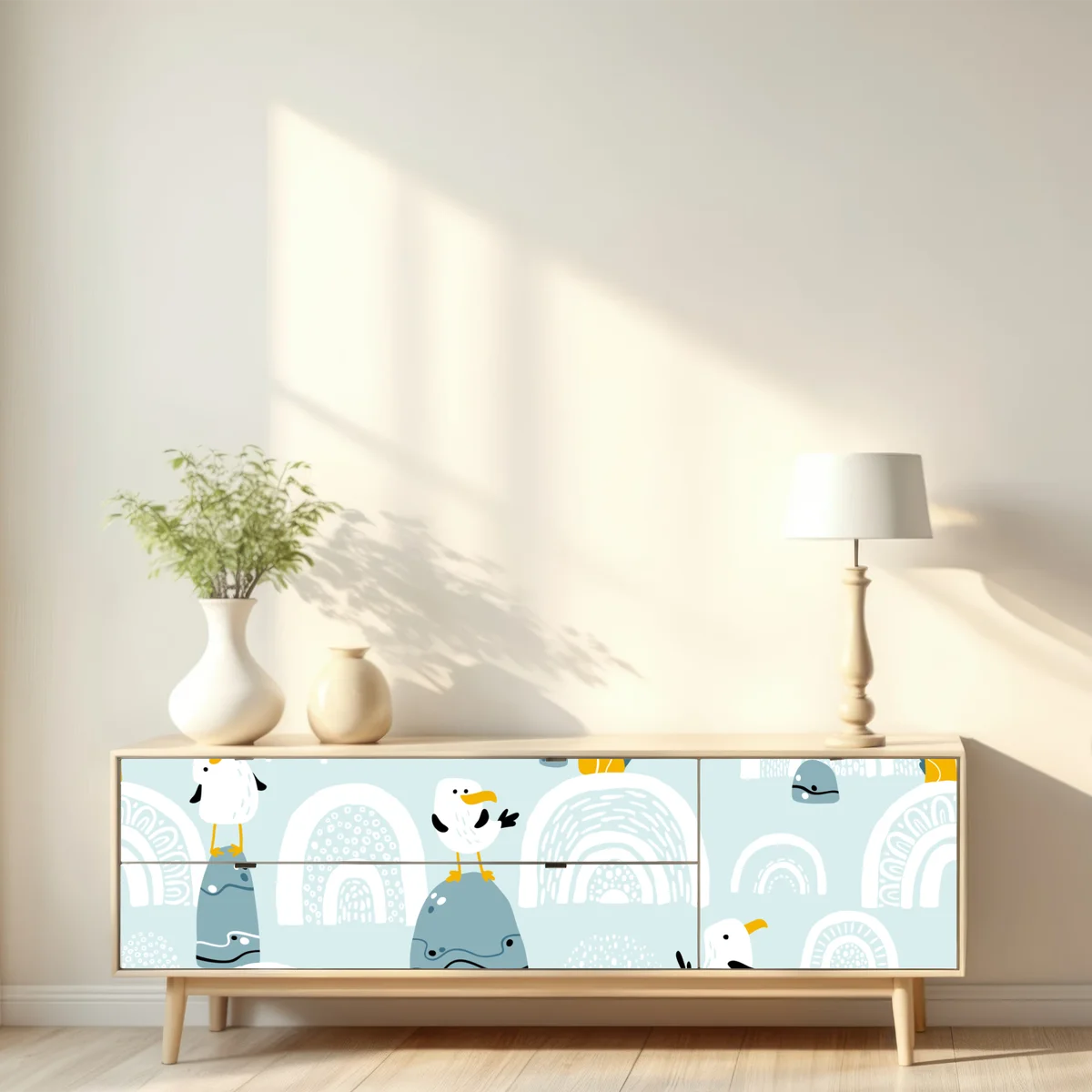 Repositionierbarer Aufkleber verspielte möwen auf pastellfarbenen bögen Repositionierbarer Aufkleber verspielte möwen auf pastellfarbenen bögen