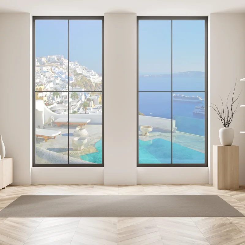 Fensteraufkleber Santorini meerblick mit pool