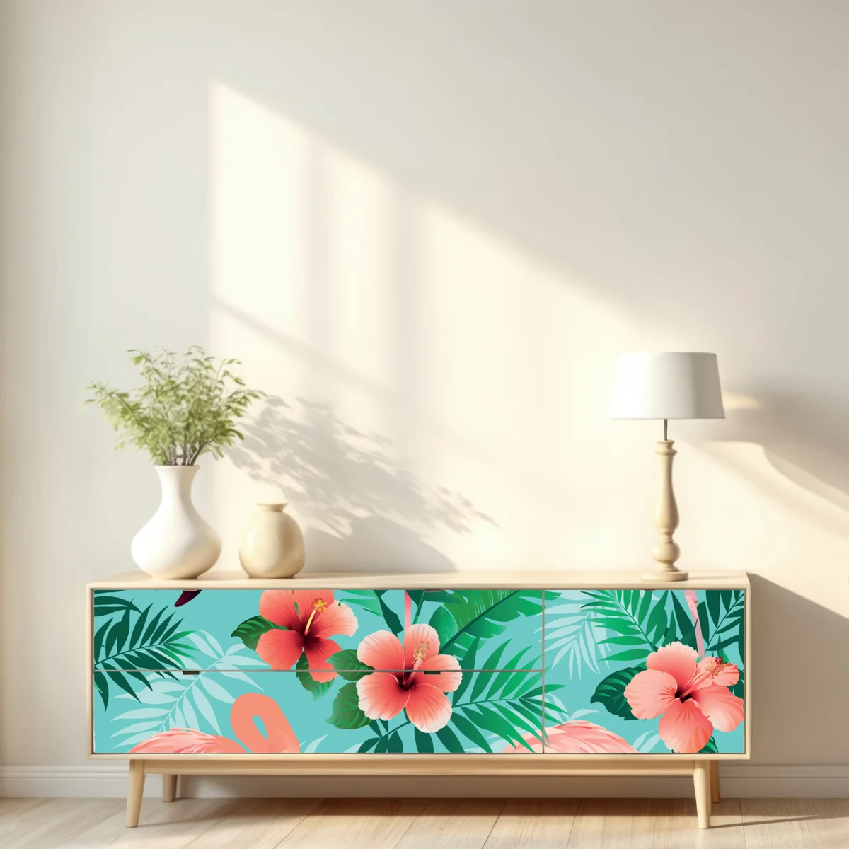 Repositionierbarer Aufkleber tropische flamingo-oase Repositionierbarer Aufkleber tropische flamingo-oase