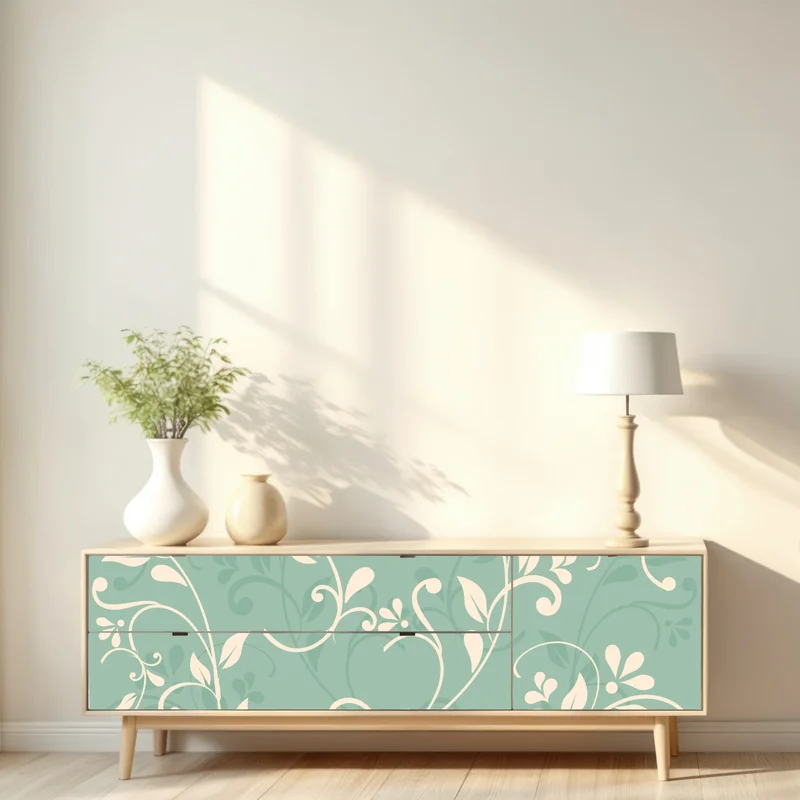 Repositionierbarer Aufkleber minzfarbiges blumenmuster im vintage-stil