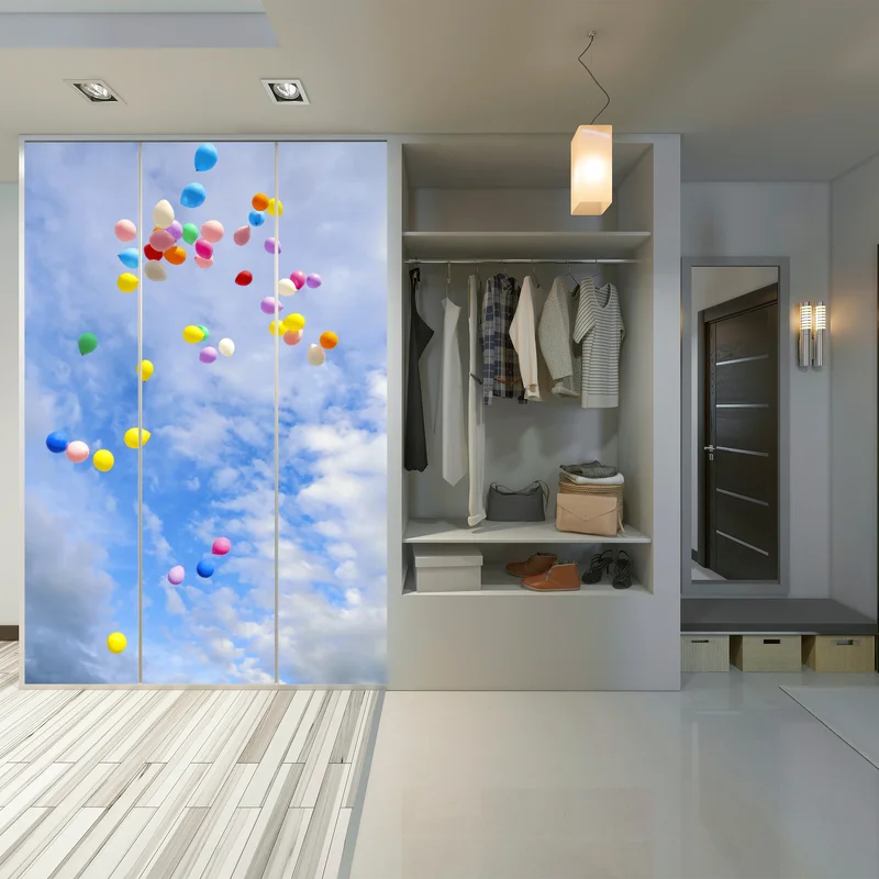 Schrankaufkleber bunte luftballons steigen in den himmel