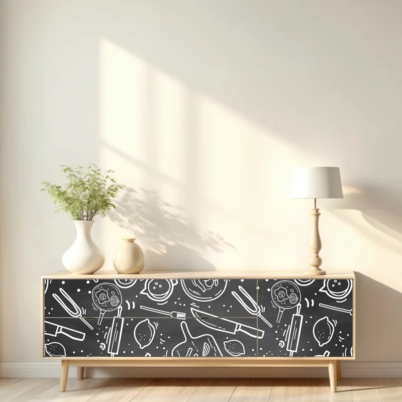 Repositionierbarer Aufkleber küchen tafel-doodle-muster