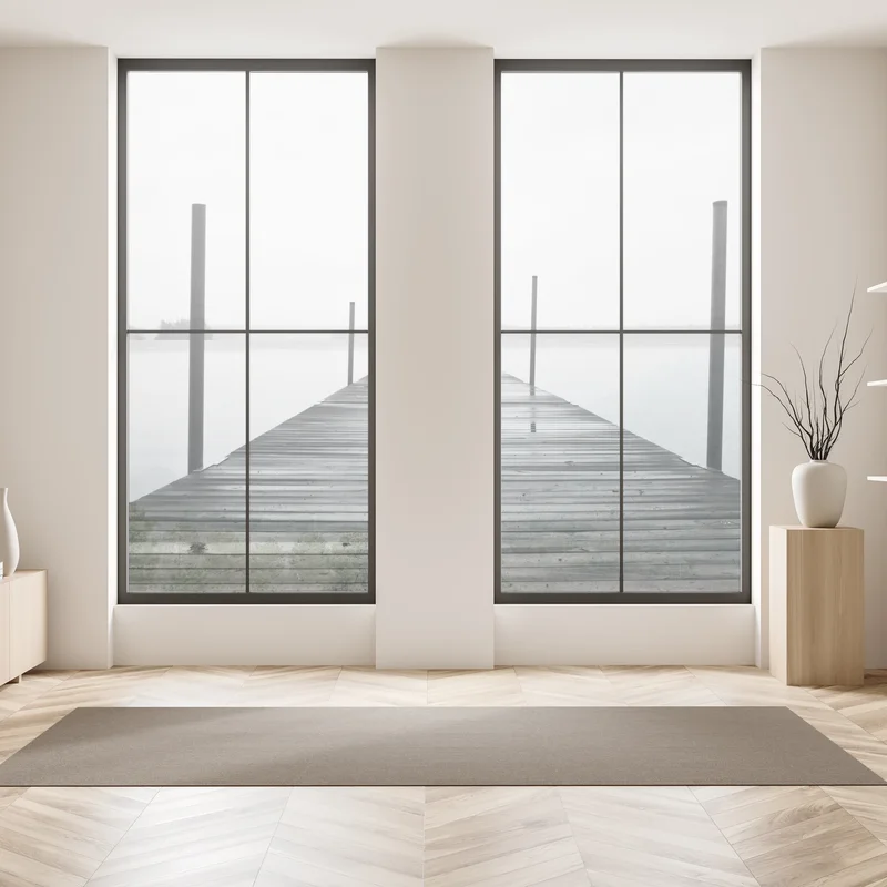 Naklejka na okno mglisty pomost nad jeziorem w monochromie