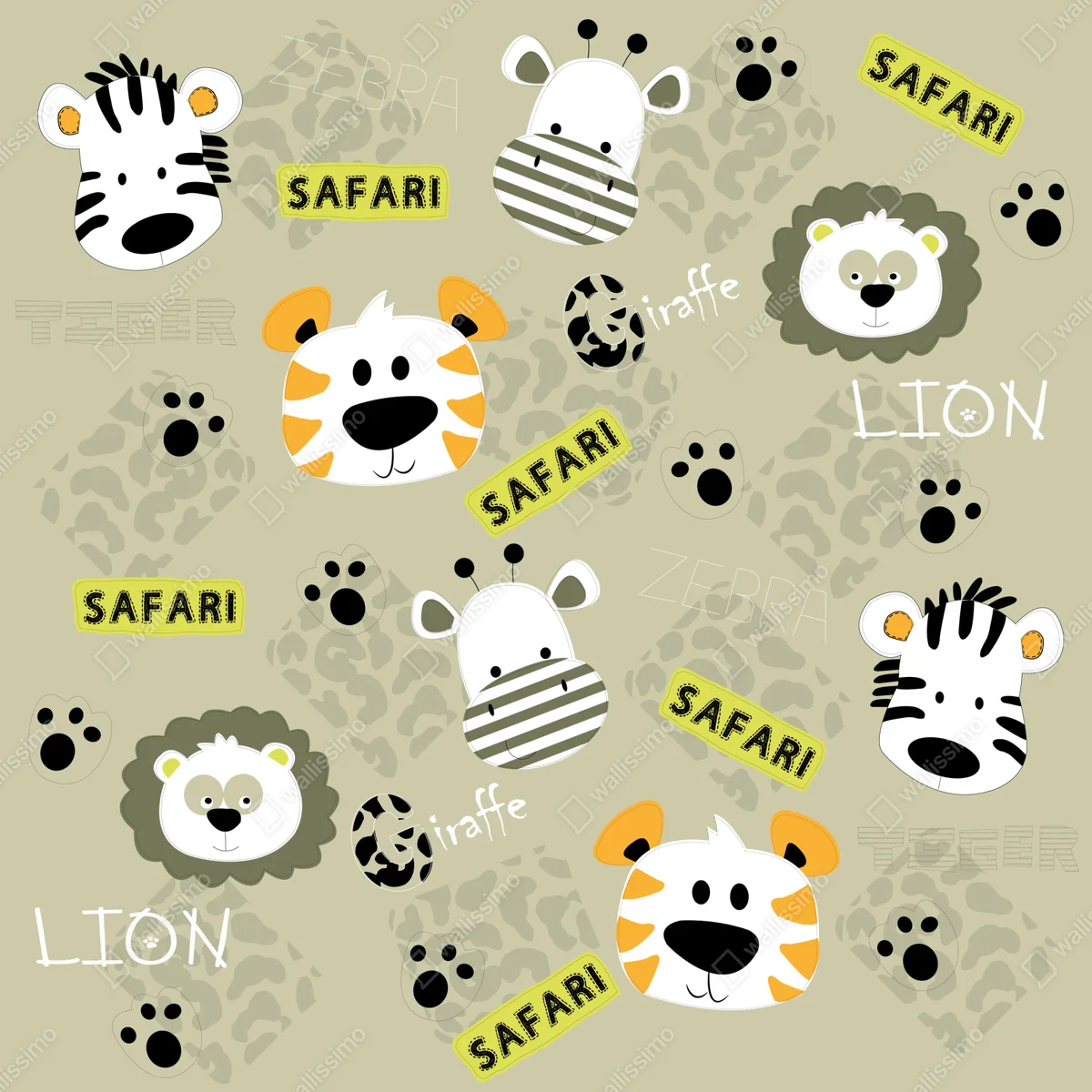 Fototapeta uroczy wzór safari dla dzieci Fototapeta uroczy wzór safari dla dzieci