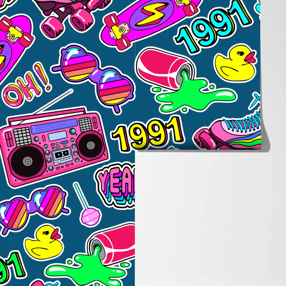 Fototapete lebendige 90er aufkleber-collage Fototapete lebendige 90er aufkleber-collage