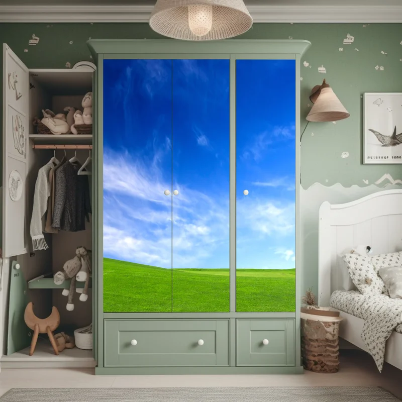 Schrankaufkleber sonnige grüne wiese unter blauem himmel Schrankaufkleber sonnige grüne wiese unter blauem himmel