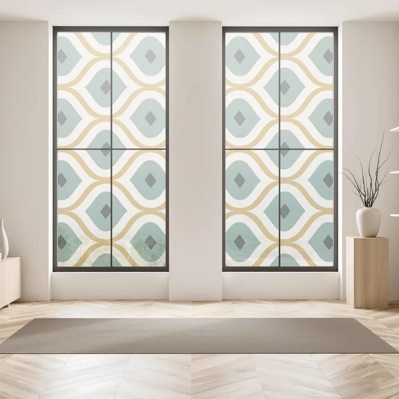 Fensteraufkleber türkis-goldenes geometrisches ornament Fensteraufkleber türkis-goldenes geometrisches ornament