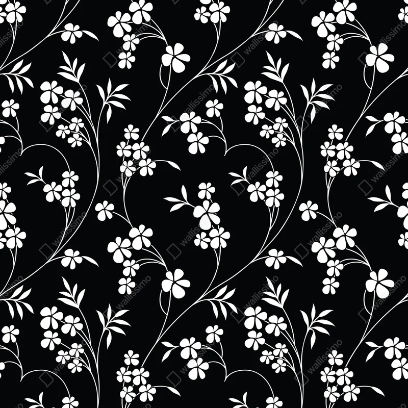 Poster monochromes blumenmuster in silhouette • Poster bei Wallnifity® Poster monochromes blumenmuster in silhouette • Poster bei Wallnifity®