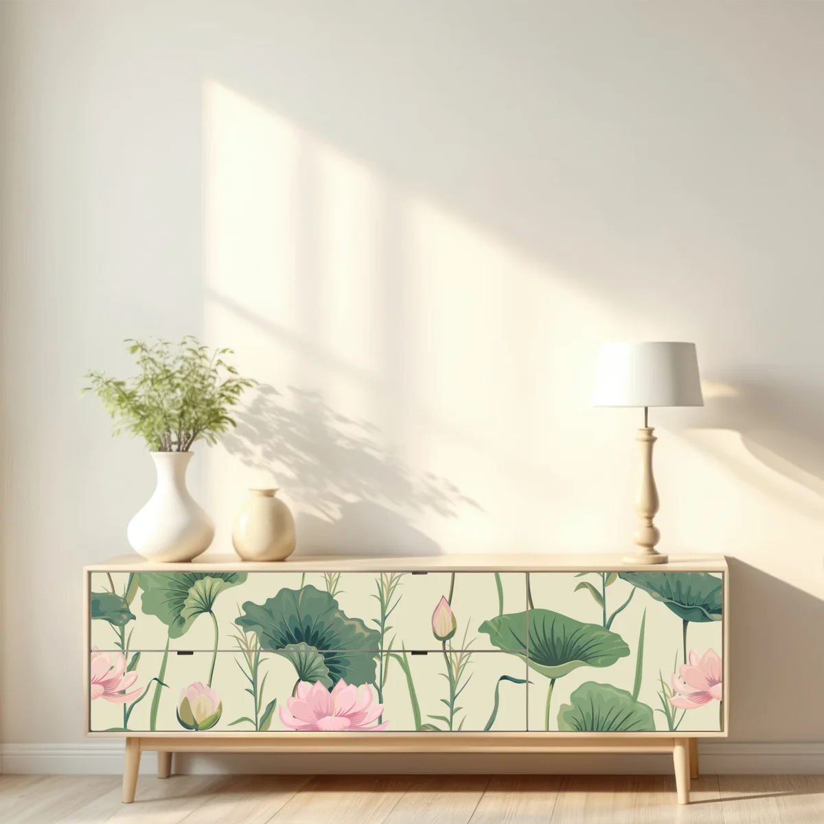 Repositionierbarer Aufkleber sanfter lotusgarten botanisches muster Repositionierbarer Aufkleber sanfter lotusgarten botanisches muster