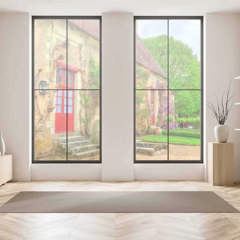 Fensteraufkleber reizendes landhaus mit blühender glyzinie Fensteraufkleber reizendes landhaus mit blühender glyzinie