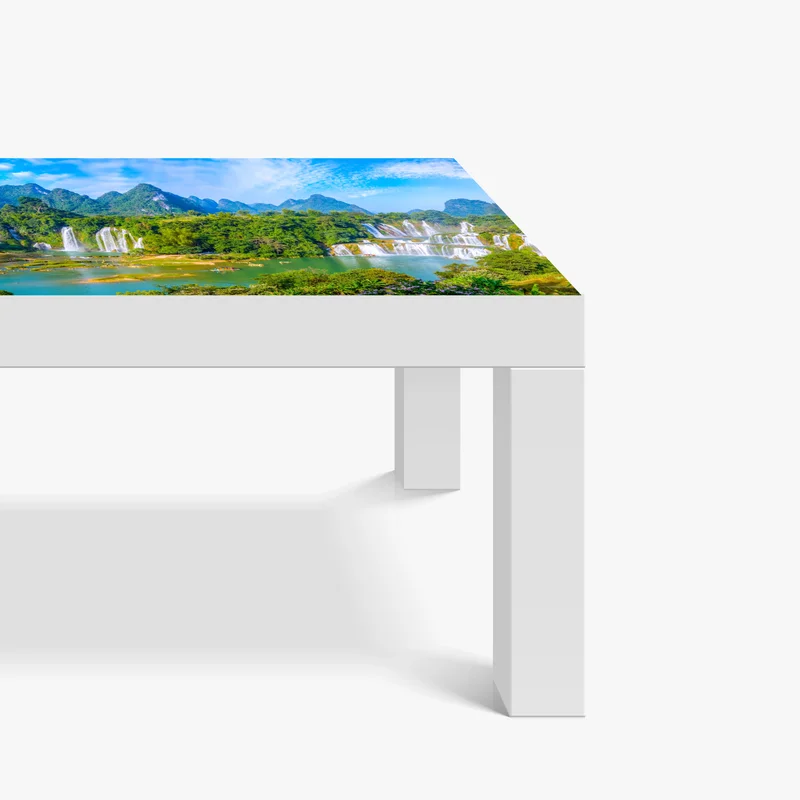 Tischaufkleber und Schreibtischaufkleber üppige panoramaansicht eines wasserfalls mit karstbergen