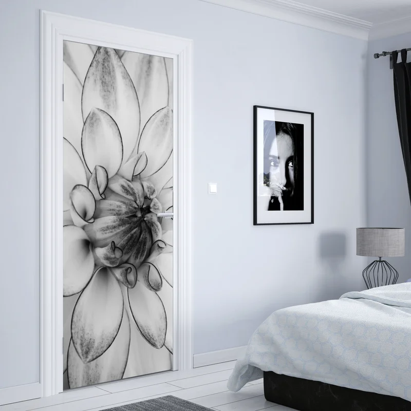 Türaufkleber monochrome nahaufnahme einer dahlie