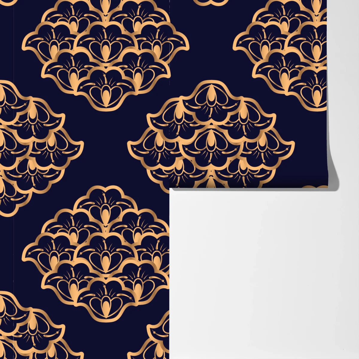 Fototapete goldenes damastmuster auf marineblauem hintergrund Fototapete goldenes damastmuster auf marineblauem hintergrund