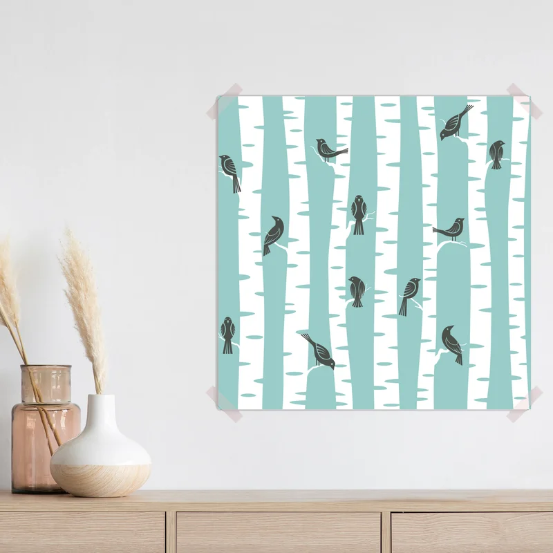 Poster türkis birkenwald mit vögeln Poster türkis birkenwald mit vögeln