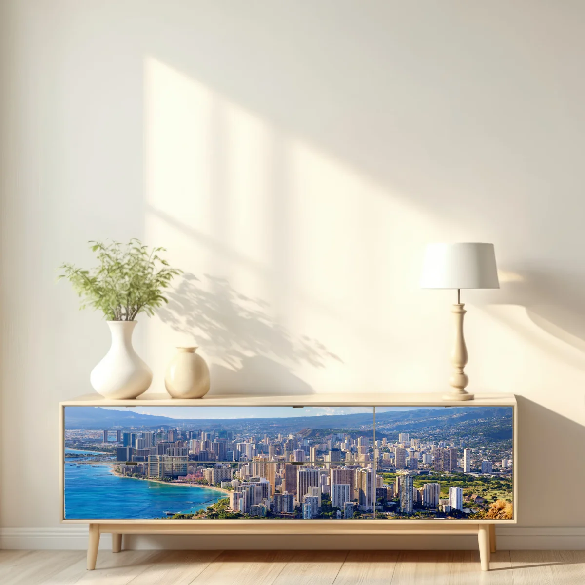 Repositionierbarer Aufkleber panoramablick auf eine tropische küstenstadt Repositionierbarer Aufkleber panoramablick auf eine tropische küstenstadt