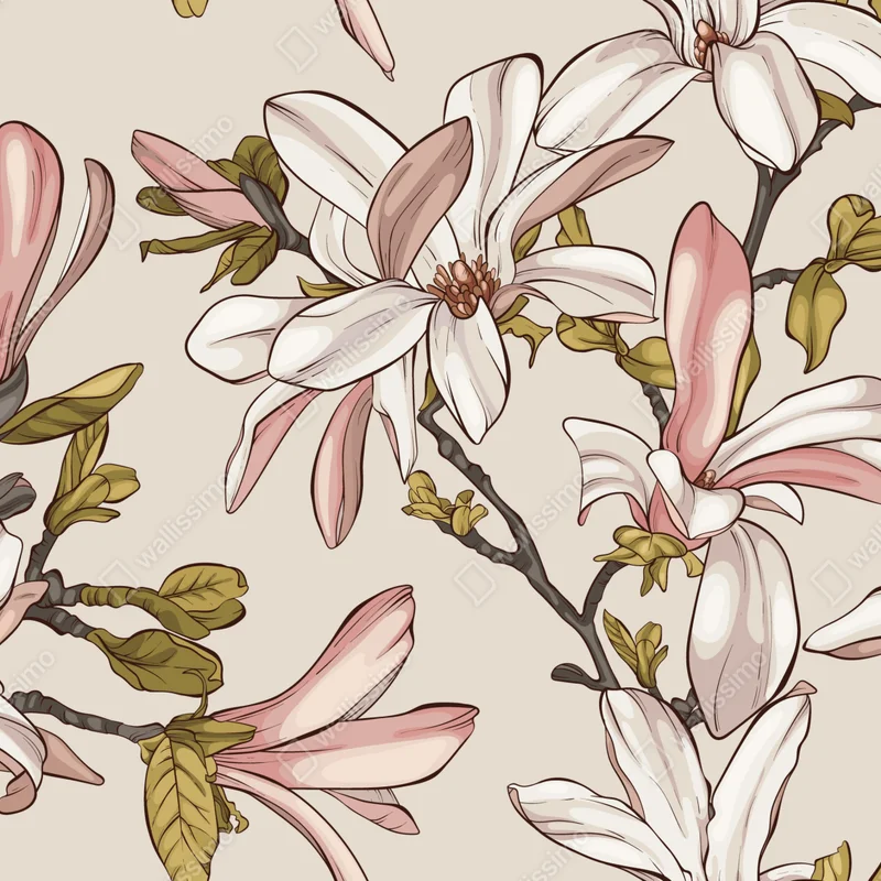 Fototapeta pastelowe magnolie na beżowym tle Fototapeta pastelowe magnolie na beżowym tle