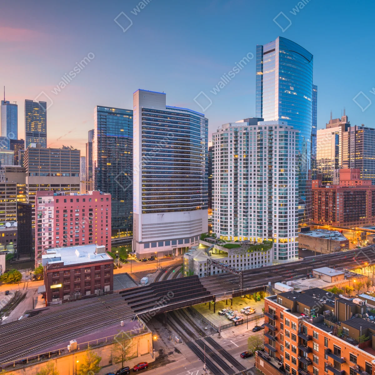 Naklejka na okno panorama Chicago o zmierzchu Naklejka na okno panorama Chicago o zmierzchu