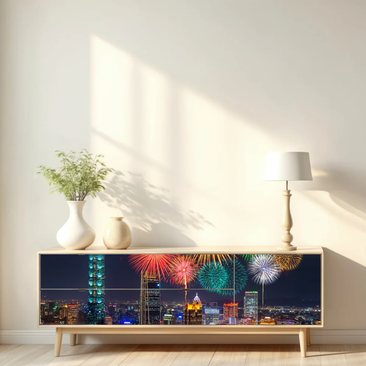 Repositionierbarer Aufkleber Taipeh feuerwerk über der stadtsilhouette Repositionierbarer Aufkleber Taipeh feuerwerk über der stadtsilhouette