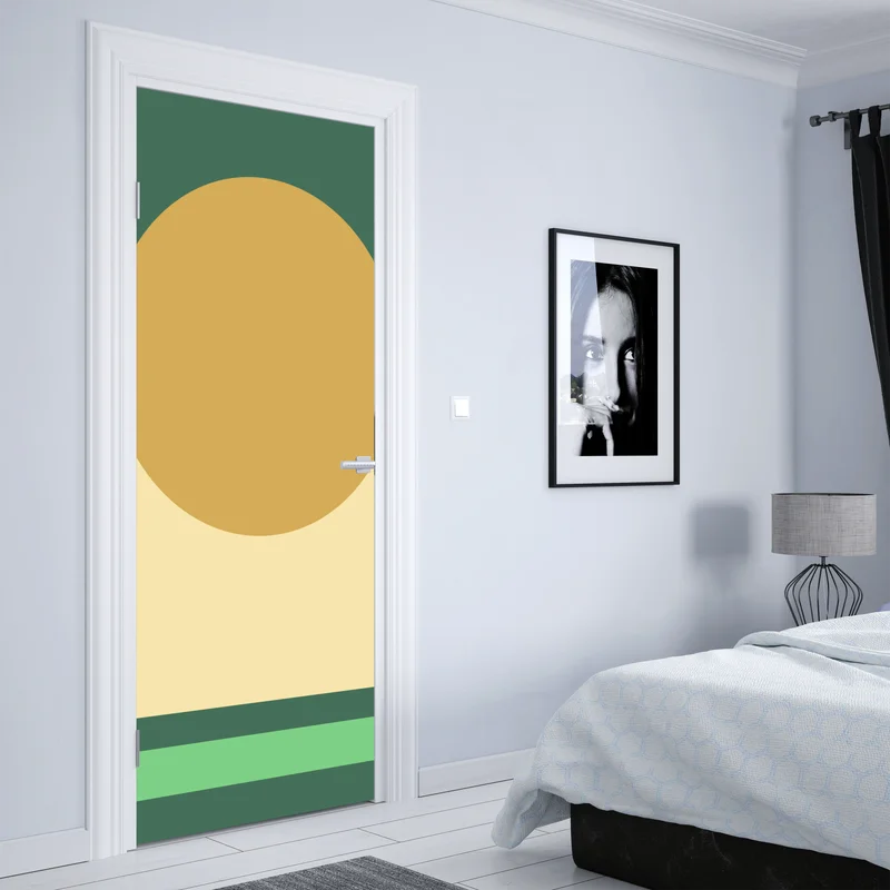 Türaufkleber goldene sonne über geometrischem block