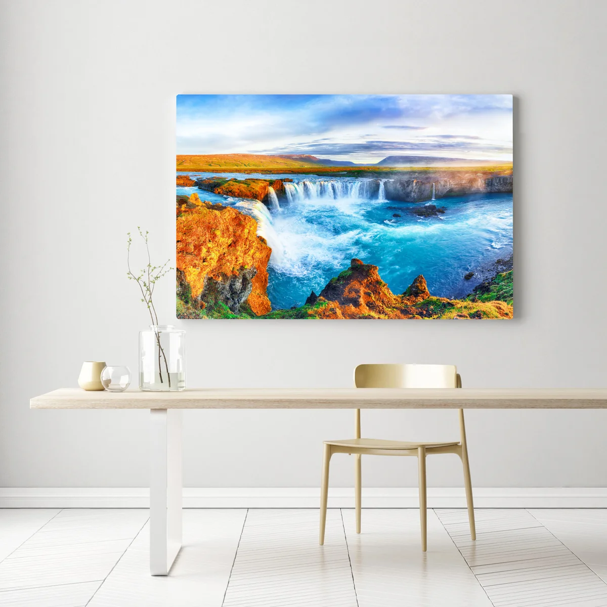 Leinwandbild panorama des wasserfalls Godafoss bei sonnenaufgang Leinwandbild panorama des wasserfalls Godafoss bei sonnenaufgang